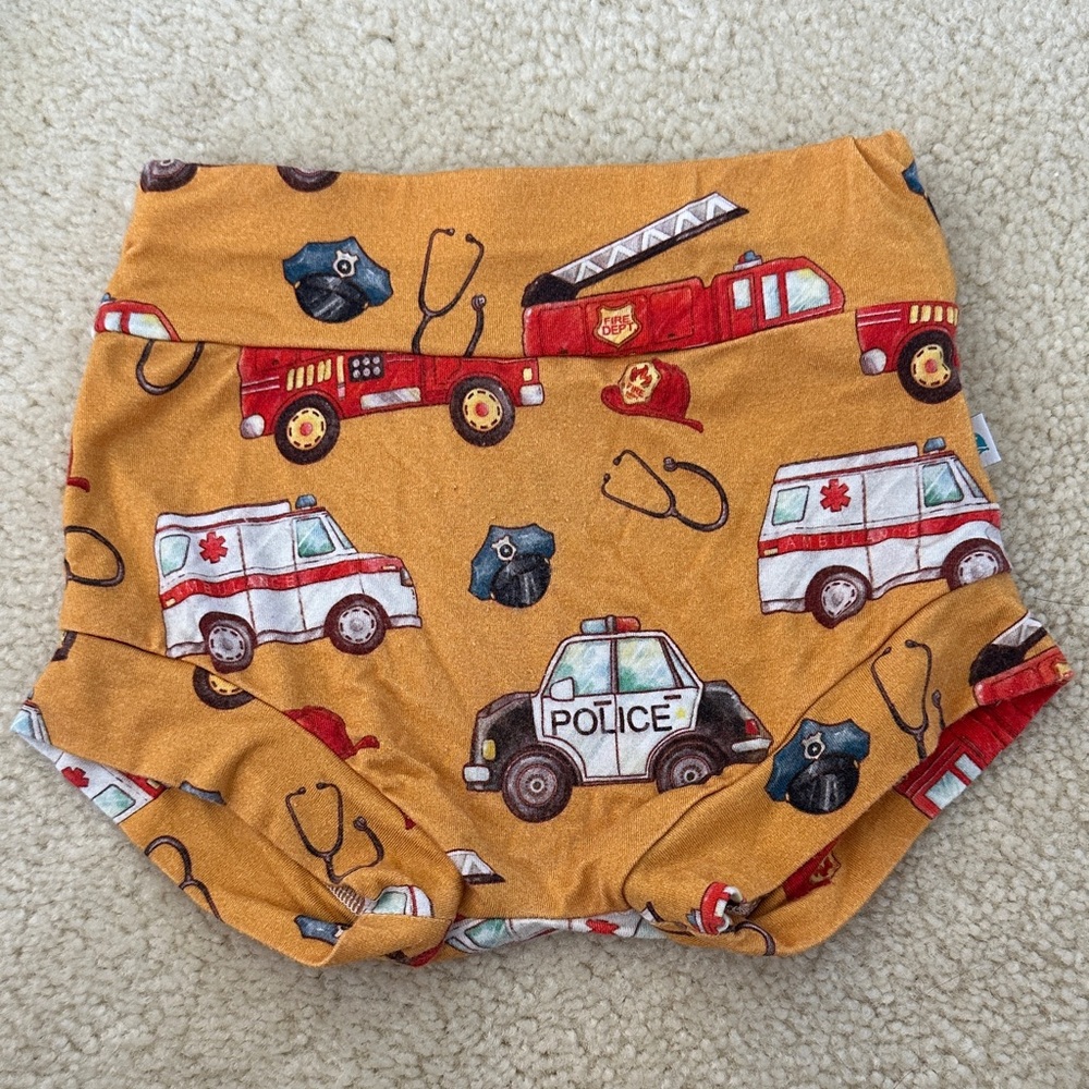 Kids' Mustard Yellow Emergency Vehicle Print Bloomers